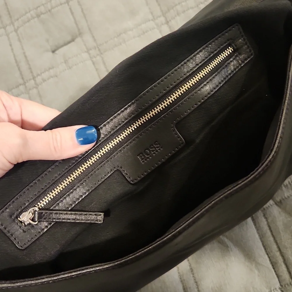 Hugo Boss Black and Tan Buttery Soft Leather Laptop Bag